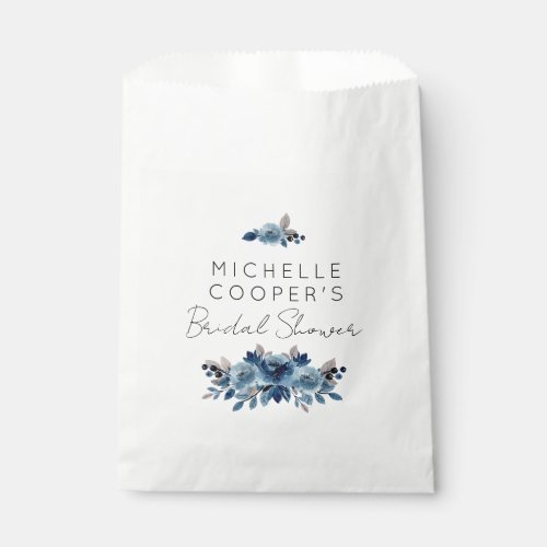 Minimalist Dusty Blue and Navy Floral Favor Bag