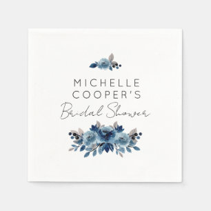 Minimalist Dusty Blue and Navy Floral Napkins