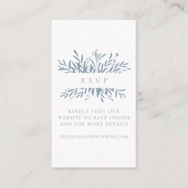 Minimalist Dusty Blue Boho Botanical Wedding RSVP  Enclosure Card (Front)
