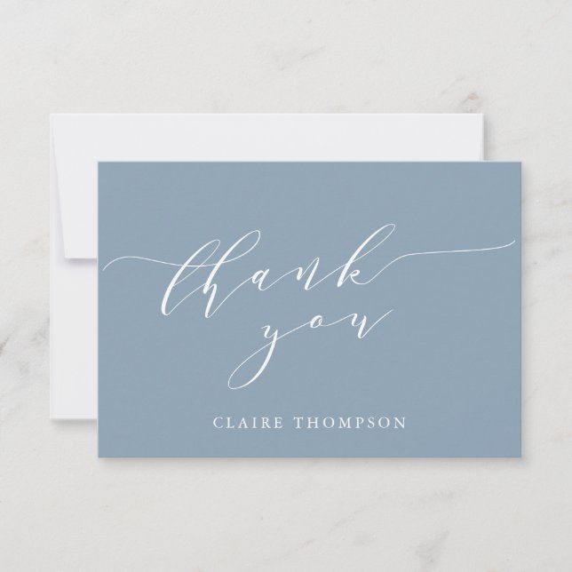 Minimalist Dusty Blue Bridal Shower Custom Message Thank You Card (Front)