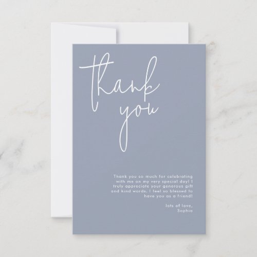 Minimalist Dusty Blue Bridal Shower Thank You Card