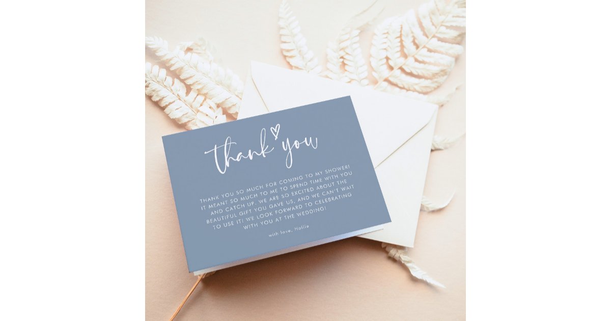 Minimalist Dusty Blue Bridal Shower Thank You Card | Zazzle