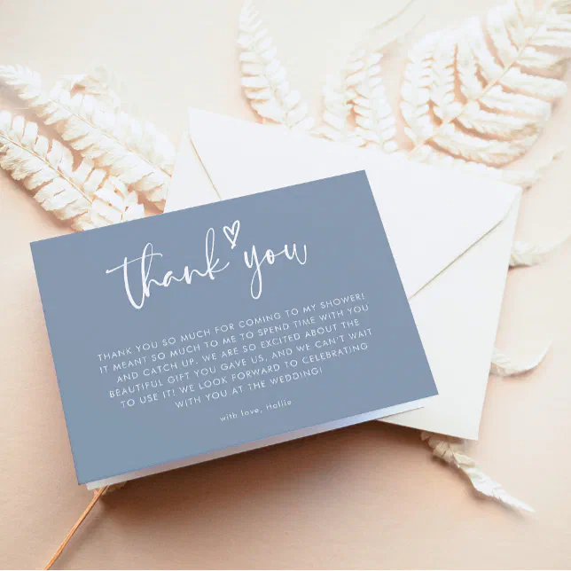 Minimalist Dusty Blue Bridal Shower Thank You Card | Zazzle
