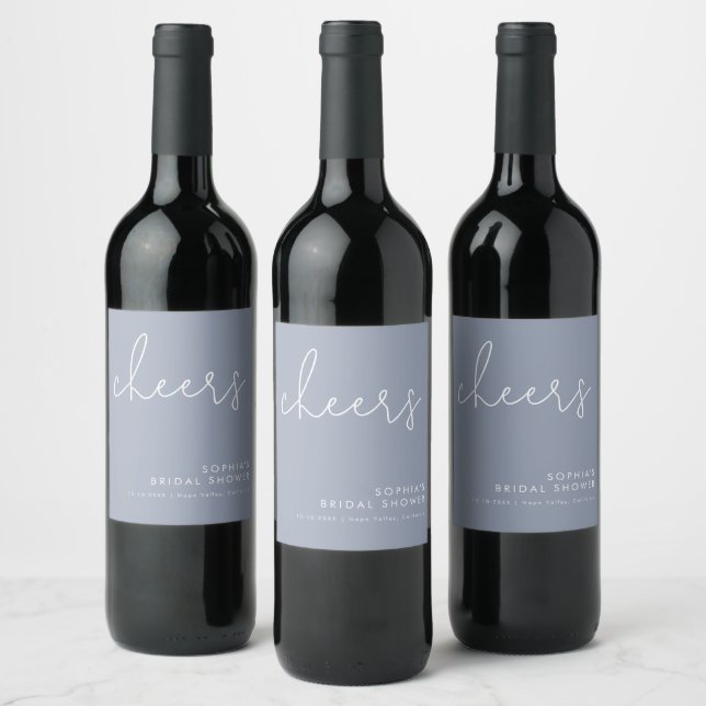 Minimalist Dusty Blue Bridal Shower Wine Label (Bottles)