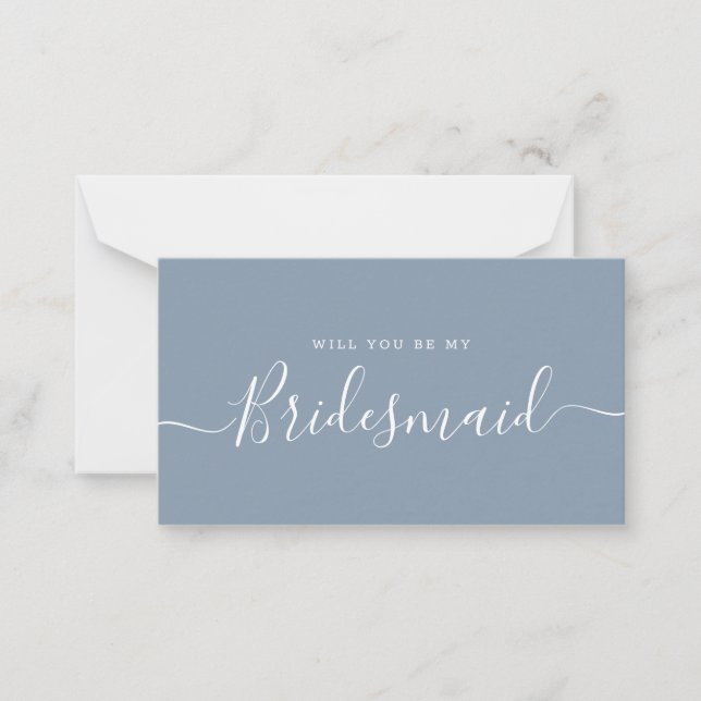 Minimalist Dusty Blue Bridesmaid Proposal Card (Front)