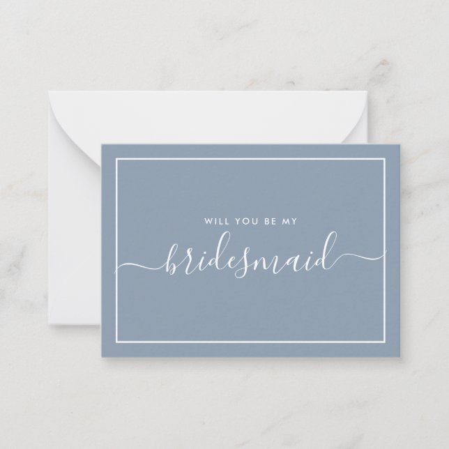Minimalist Dusty Blue Bridesmaid Proposal Note Card (Front)