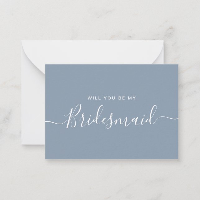 Minimalist Dusty Blue Bridesmaid Proposal Note Card (Front)