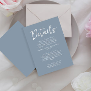 Minimalist Dusty Blue Calligraphy Wedding Details Enclosure Card