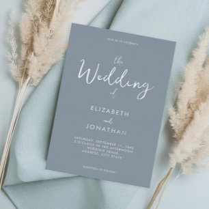 Minimalist Dusty Blue Calligraphy Wedding Foil Invitation