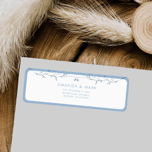 Minimalist Dusty Blue Chinoiserie Floral Wedding Label