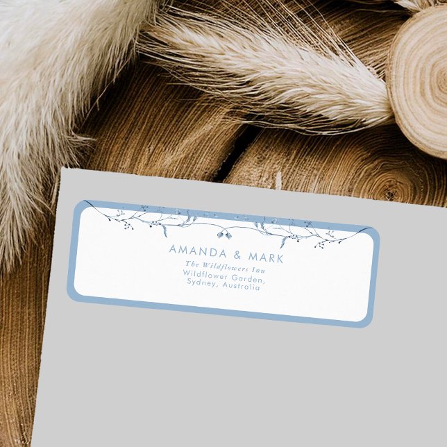 Minimalist Dusty Blue Chinoiserie Floral Wedding Label (Creator Uploaded)
