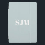 Minimalist dusty blue custom monogram initials iPad pro cover<br><div class="desc">Minimalist Custom dusty blue,  light blue and white monogram initials name modern elegant personalized iPad Pro Cover</div>