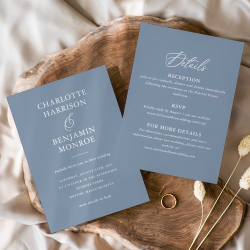 Minimalist Dusty Blue Double_Sided Wedding Invitation