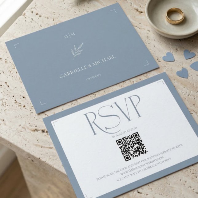 Minimalist Dusty Blue Elegant Monogram Wedding  RSVP Card (Creator Uploaded)