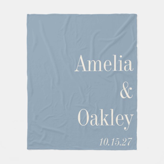 Minimalist Dusty Blue Elegant Wedding Custom Fleece Blanket (Front)