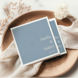 Minimalist Dusty Blue Elegant Wedding Custom Napkins