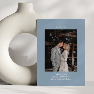 Minimalist Dusty Blue Elegant Wedding Custom Photo Save The Date