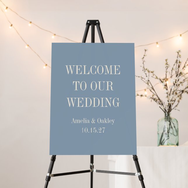 Minimalist Dusty Blue Elegant Wedding Welcome Sign (In Situ (Stand))
