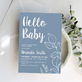 Minimalist Dusty Blue Eucalyptus Baby Shower Invitation