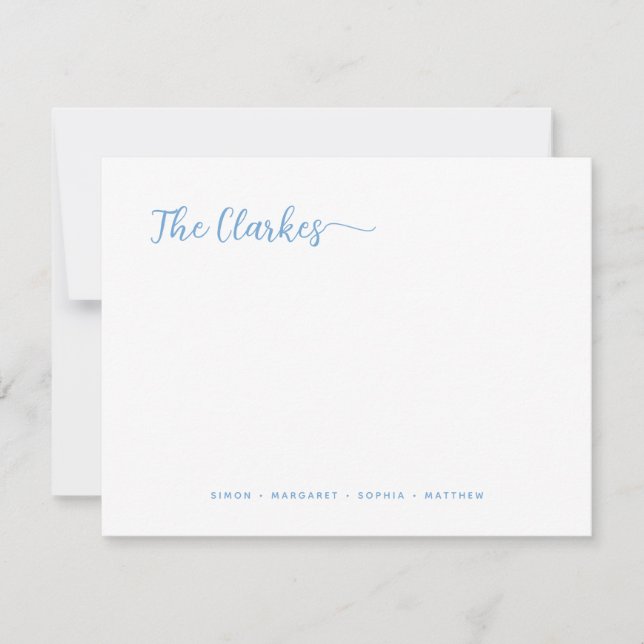 Minimalist Dusty Blue Family Stationery  Note Card (Front)