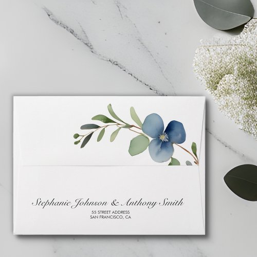 Minimalist Dusty Blue Floral Eucalyptus Branch Envelope