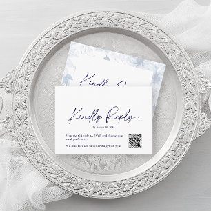 Minimalist Dusty Blue Floral RSVP Card – QR Code
