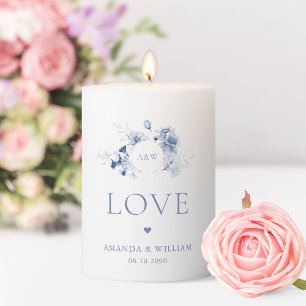 Minimalist Dusty Blue Floral Wedding Candle