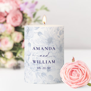 Minimalist Dusty Blue Floral Wedding Candle