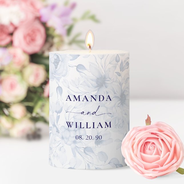 Minimalist Dusty Blue Floral Wedding Candle (Creator Uploaded)