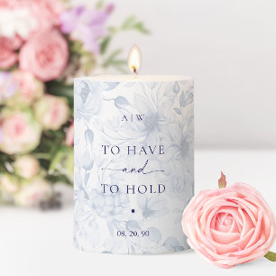 Minimalist Dusty Blue Floral Wedding Candle