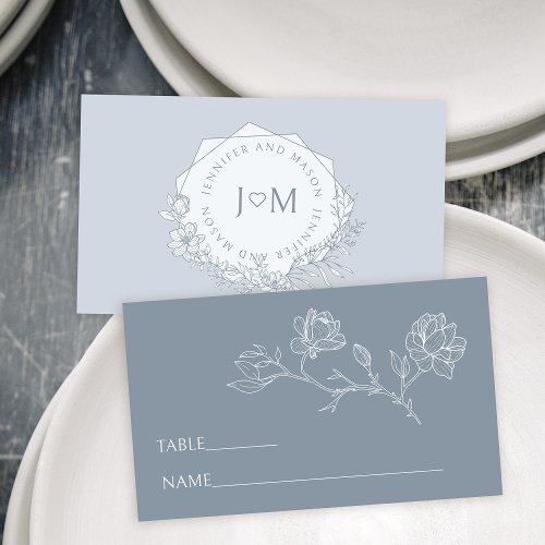 Minimalist dusty blue floral wedding Place Card