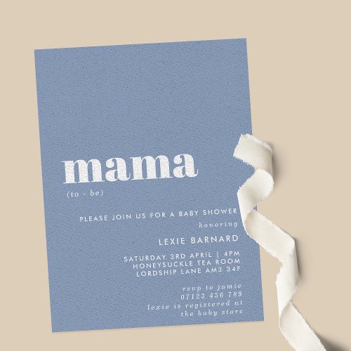 Minimalist Dusty Blue Mama To Be Baby Shower Invitation