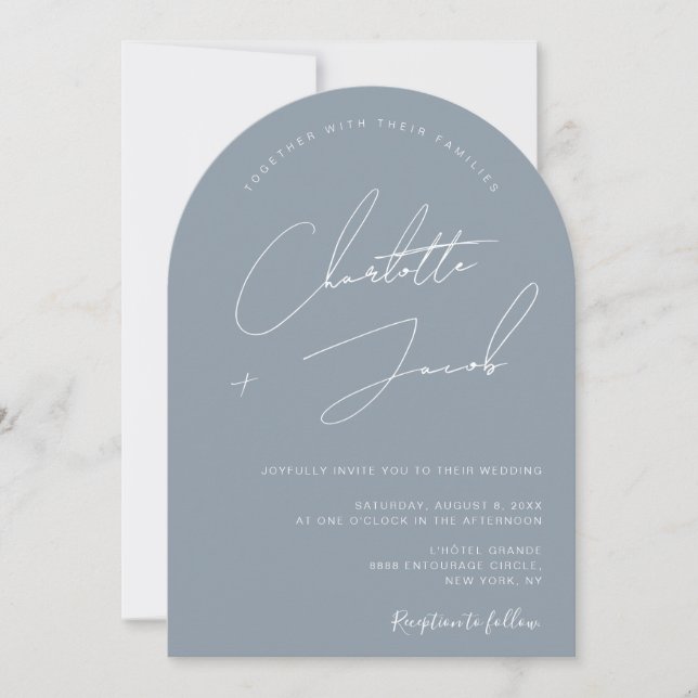 Minimalist Dusty Blue Modern Arch Wedding Invitation (Front)