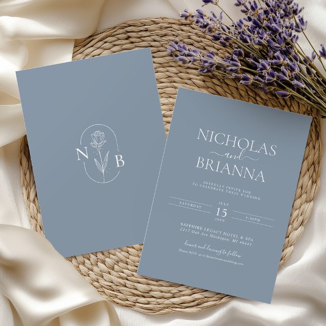 Minimalist Dusty Blue Modern Classic Wedding Invitation (Creator Uploaded)