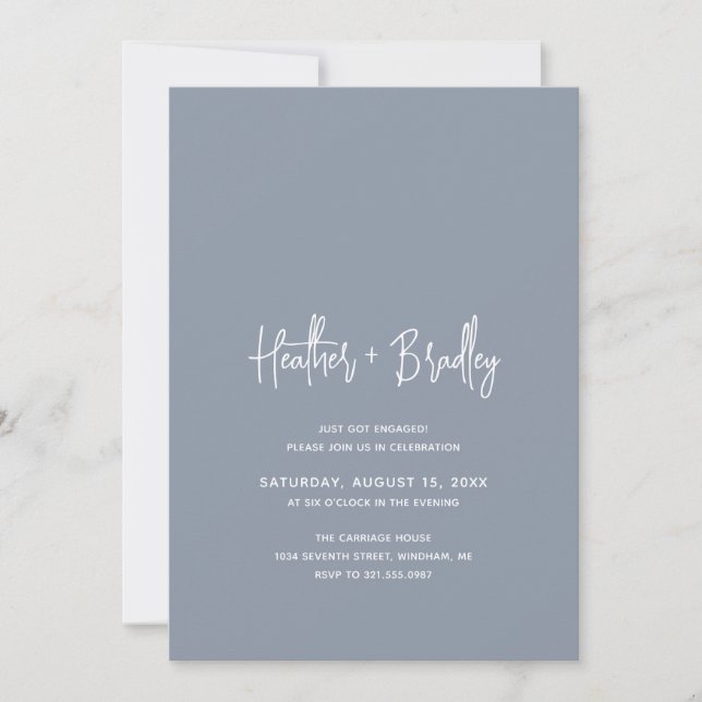 Minimalist Dusty Blue Modern Engagement Party Invitation (Front)