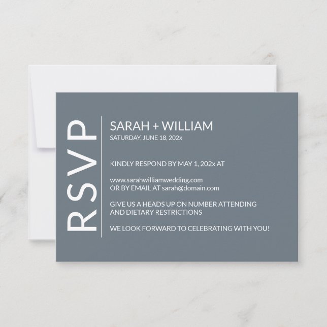 Minimalist Dusty Blue Modern RSVP Card (Front)