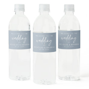 Minimalist Dusty Blue Modern Wedding Elegant Water Bottle Label