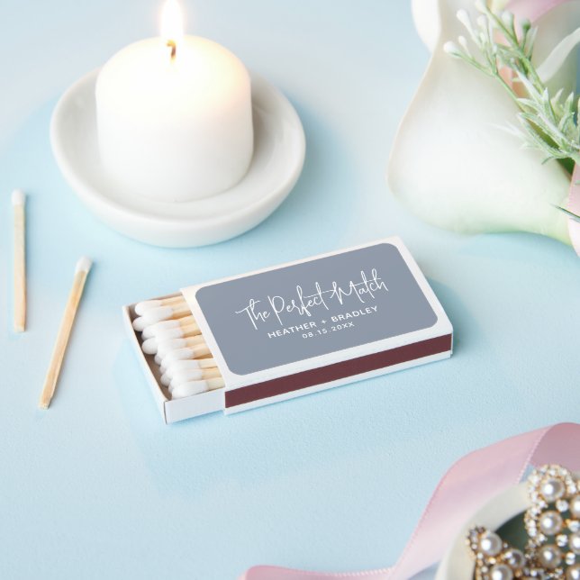 Minimalist Dusty Blue Modern Wedding Matchboxes (Insitu)
