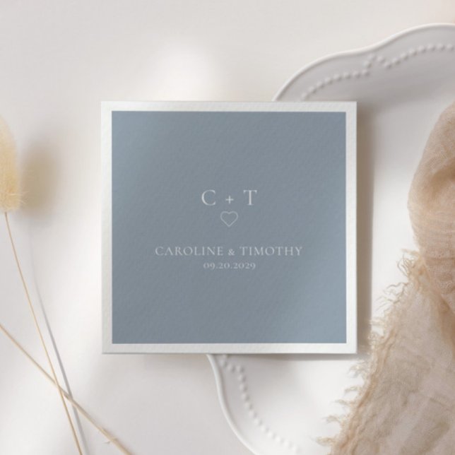 Minimalist Dusty Blue Monogram Initial Wedding Napkins (Creator Uploaded)