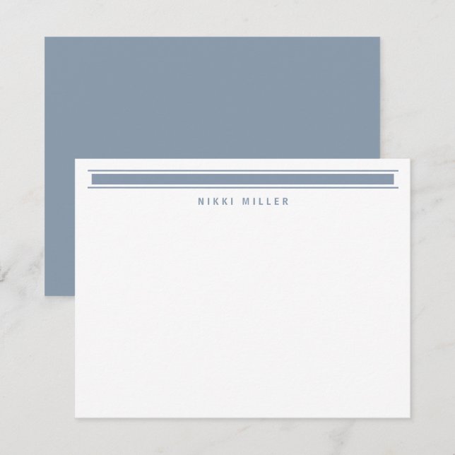 Minimalist Dusty Blue Monogram Modern Border Note Card (Front/Back)