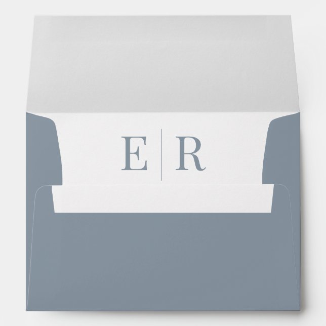 Minimalist Dusty Blue Monogram Wedding Envelope (Back (Bottom))