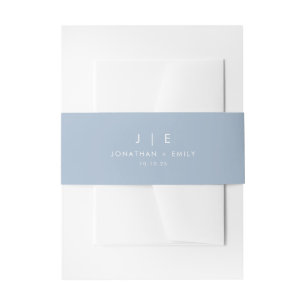 Minimalist Dusty Blue Monogram Wedding Invitation Belly Band