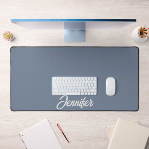 Minimalist Dusty Blue Name Script Typography Desk Mat
