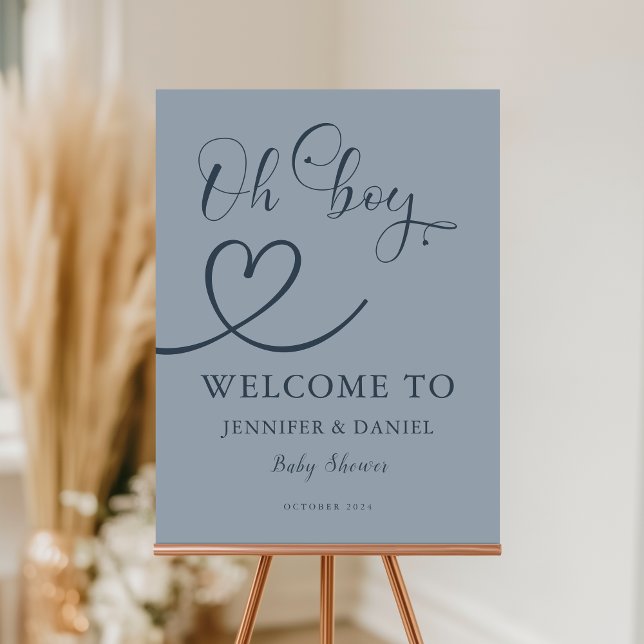 Minimalist Dusty Blue Oh Boy Heart Welcome  Foam Board (Creator Uploaded)