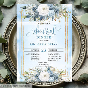 Minimalist Dusty Blue Peony Wedding Rehearsal Card