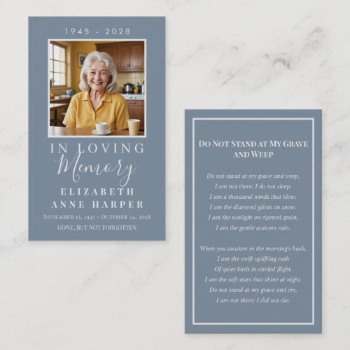 Minimalist Dusty Blue Photo Funeral Prayer Card