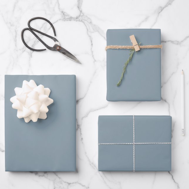 Minimalist dusty blue plain solid elegant gift wrapping paper sheets (Front)