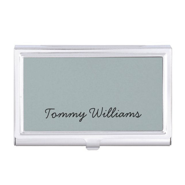 Minimalist Dusty Blue Professional Simple Business Card Case (Front)