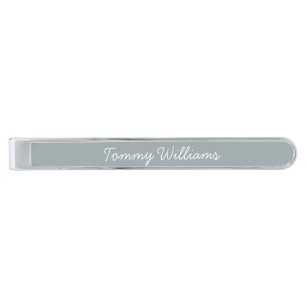 Minimalist Dusty Blue Professional Simple Silver Finish Tie Bar