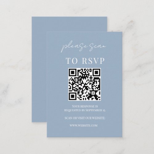 Minimalist Dusty Blue QR Code Wedding RSVP Enclosure Card